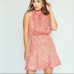 C/MEO Collective Orange and White Patterned Halter Dress